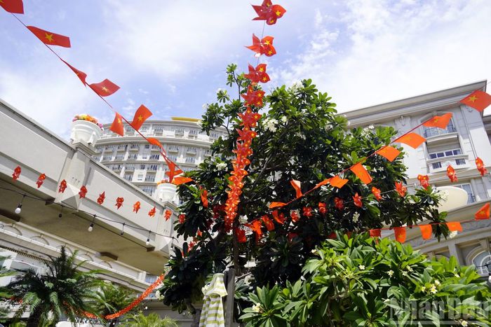 Trang trí cờ Tổ quốc, chong chóng cờ có hình cờ Tổ quốc ở một điểm du lịch. (Ảnh: Đình Thìn)