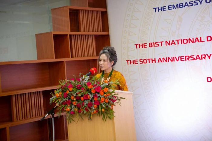 Đại sứ Việt Nam tại Tanzania Vũ Thanh Huyền phát biểu tại Lễ kỷ niệm Quốc khánh Việt Nam và 50 năm thiết lập quan hệ ngoại giao Việt Nam-Ethiopia. (Nguồn: Đại sứ quán Việt Nam tại Tanzania)