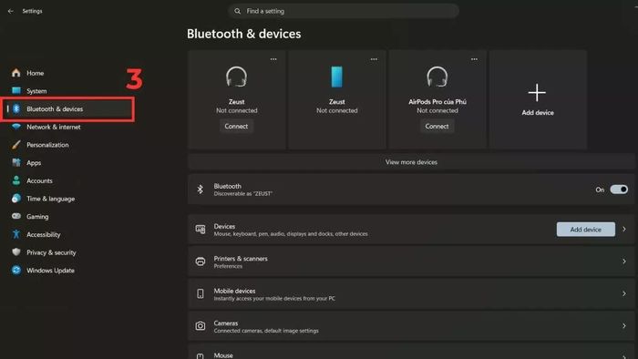 Chọn mục Bluetooth & devices.
