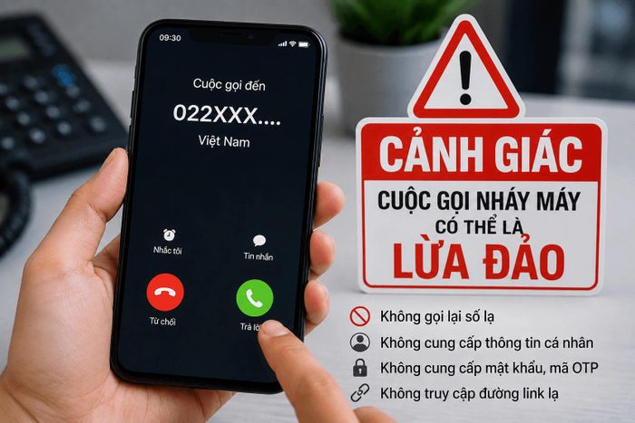 Người dân không gọi lại, không nhắn tin phản hồi và không cung cấp thông tin cá nhân, thông tin tài khoản ngân hàng, mật khẩu hay mã OTP cho người lạ qua điện thoại (Ảnh minh hoạ).