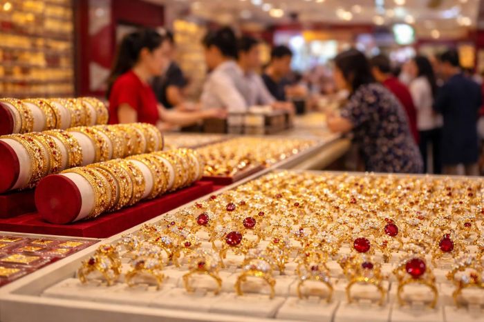 Vàng trang sức được bày bán tại một cửa hàng vàng.