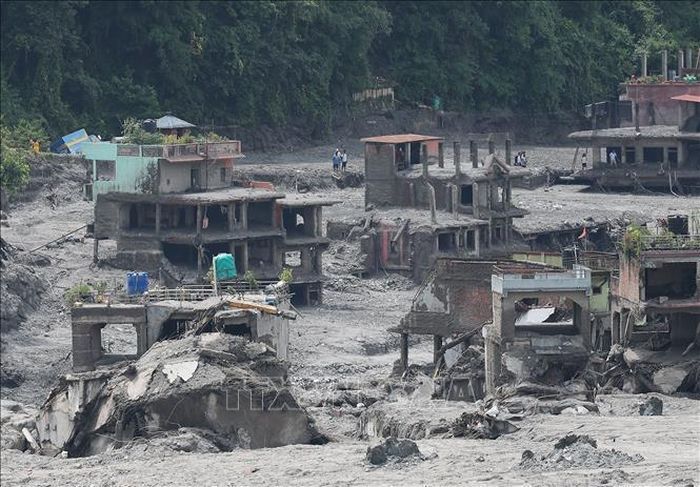 Khu vực bị lũ quét tàn phá tại Bidur, Nepal, ngày 29/8/2026. Ảnh: Yonhap/TTXVN phát