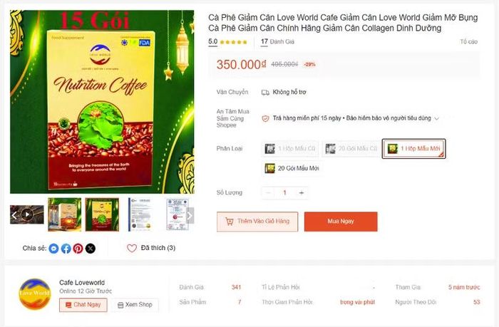 Sản phẩm thực phẩm bổ sung Love World Nutrition Coffee bán trên Shopee bị "tuýt còi"