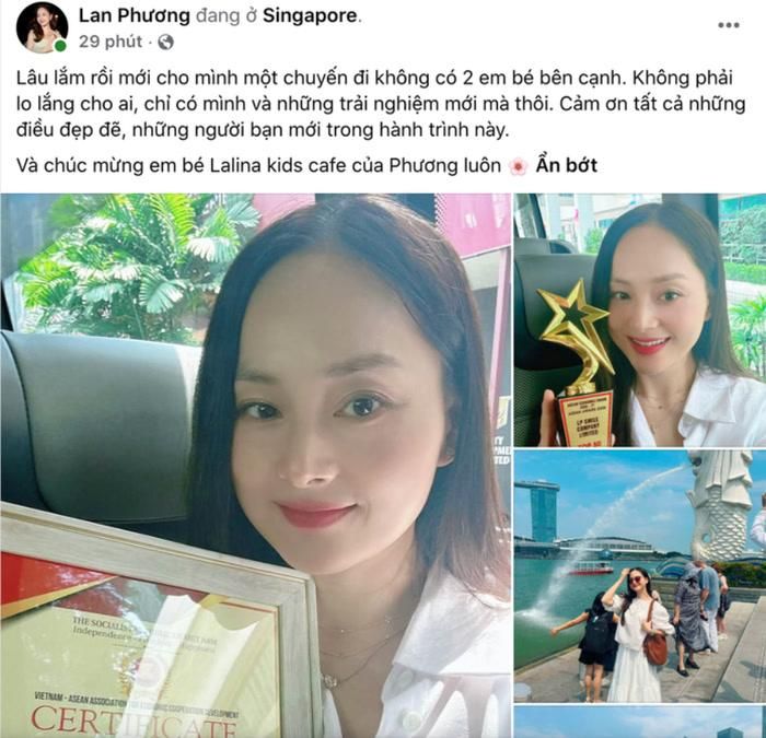 Diễn viên Lan Phương trong chuyến đi Singapore. Ảnh: Chụp màn hình FBNV