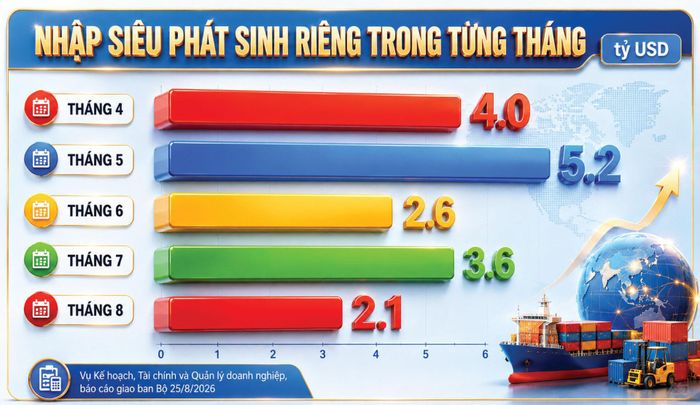 Nhập siêu phát sinh riêng từng tháng năm 2026 (tỷ USD)