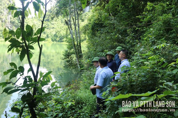 Đoàn kiểm tra của Sở Nông nghiệp và Môi trường khảo sát địa điểm mở rộng điểm tiêu thoát nước