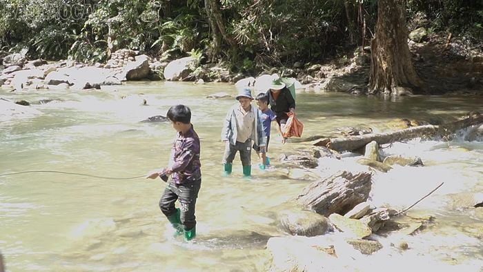 Trẻ em phải lội qua suối cũng rất nguy hiểm đến tính mạng.