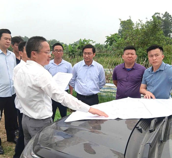 Ông Nguyễn Xuân Quang, Giám đốc Sở Xây dựng tỉnh Phú Thọ ( đứng thứ 3 từ phải sang) kiểm tra các dự án nhà ở xã hội trên địa bàn.