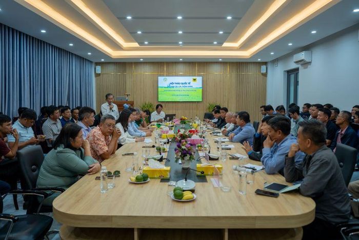 Quang cảnh Hội thảo quốc tế “Về canh tác lúa thông minh” với sự tham dự của các chuyên gia, nhà quản lý và đại biểu trong nước, quốc tế tại Viện lúa Đồng bằng sông Cửu Long ngày 29/8. Ảnh: BFC