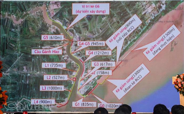  Vị trí các đoạn từ G0 đến G6 thuộc tuyến kè Gành Hào, xã Gành Hào, tỉnh Cà Mau.
