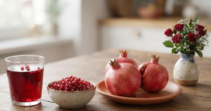 Nước ép lựu tiện lợi nhưng ít chất xơ. Ảnh minh họa AI