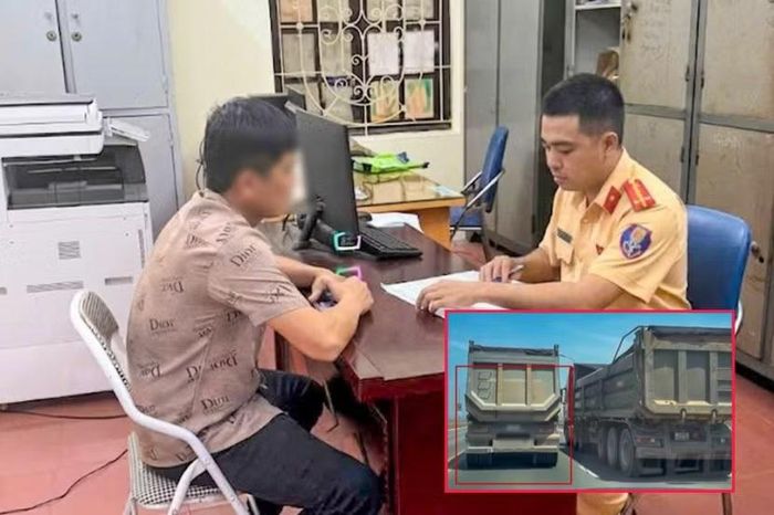 Cảnh sát giao thông xử lý tài xế xe đầu kéo di chuyển với tốc độ thấp, không đi vào bên phải theo chiều đi của mình trên cầu Thăng Long, gây nguy hiểm cho các phương tiện xung quanh