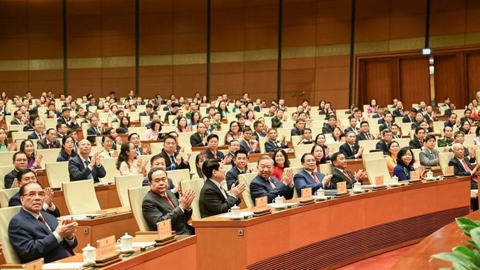 Tổng Bí thư, Chủ tịch nước Tô Lâm cùng các đồng chí lãnh đạo, nguyên lãnh đạo Đảng, Nhà nước dự khai mạc Kỳ họp thứ nhất, Quốc hội khóa XVI. (Ảnh: DUY LINH)