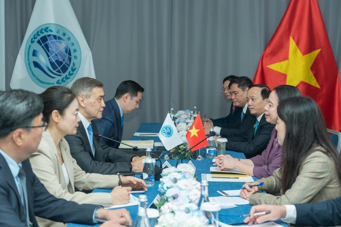 Phó Chủ tịch nước Võ Thị Ánh Xuân gặp Tổng Thư ký SCO Nurlan Yermekbayev. Ảnh: Đại Việt