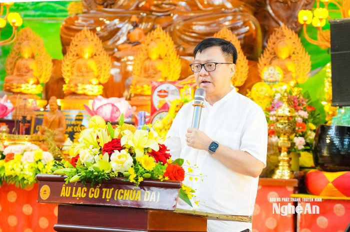 Đồng chí Lê Quốc Minh - Ủy viên Ban Chấp hành Trung ương Đảng, Tổng Biên tập Báo Nhân Dân, Phó Trưởng ban Tuyên giáo Trung ương, Chủ tịch Hội Nhà báo Việt Nam phát biểu tại buổi lễ. Ảnh: TL