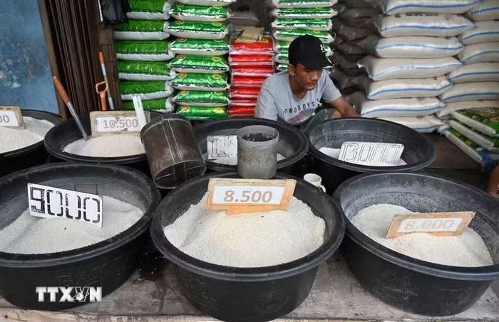 Gạo được bày bán tại Jakarta, Indonesia. (Ảnh: AFP/TTXVN)