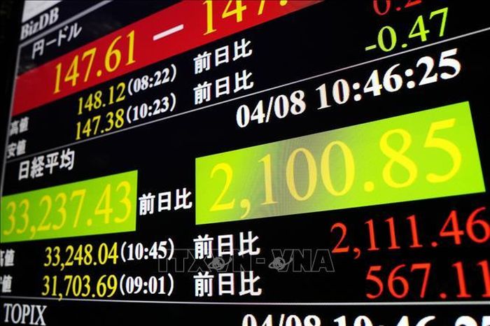 Bảng chỉ số chứng khoán tại Tokyo, Nhật Bản. Ảnh tư liệu: Kyodo/TTXVN