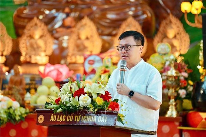 Đồng chí Lê Quốc Minh, Ủy viên Ban Chấp hành Trung ương Đảng, Tổng Biên tập Báo Nhân Dân, Phó Trưởng ban Tuyên giáo Trung ương, Chủ tịch Hội Nhà báo Việt Nam phát biểu tại buổi lễ.