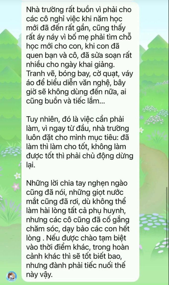 Thông báo dừng hoạt động của nhà trường gửi phụ huynh.