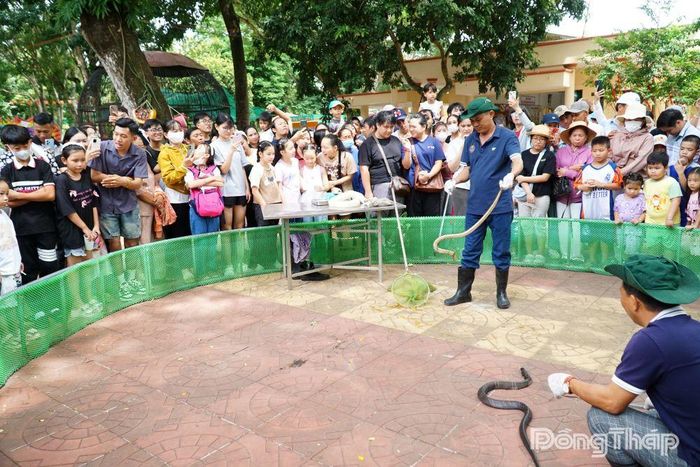 Du khách tham quan Trại rắn Đồng Tâm trong dịp nghỉ lễ Quốc khánh 2-9.