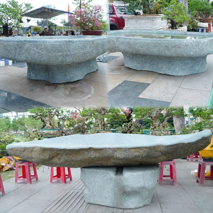 Những khối đá nặng khoảng 4-5 tấn, sau nhiều tháng đục đẽo đã trở thành một chiếc chậu phù hợp với thế cây; có tác phẩm sử dụng thân đá dài hơn 2,5m làm chậu... tất cả đã đem đến cho người thưởng lãm nhiều thích thú.
