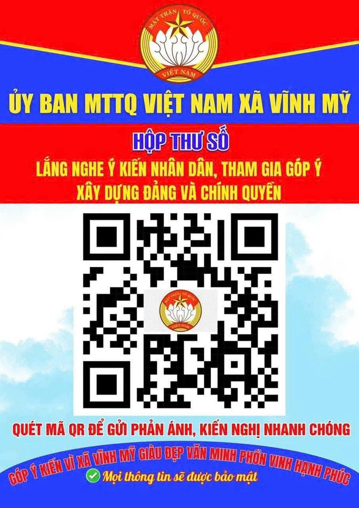Giao diện mô hình “Hộp thư số lắng nghe ý kiến Nhân dân góp ý xây dựng Ðảng và chính quyền” của Uỷ ban MTTQ Việt Nam xã Vĩnh Mỹ, giúp số hoá công tác tiếp nhận và xử lý phản ánh của người dân.