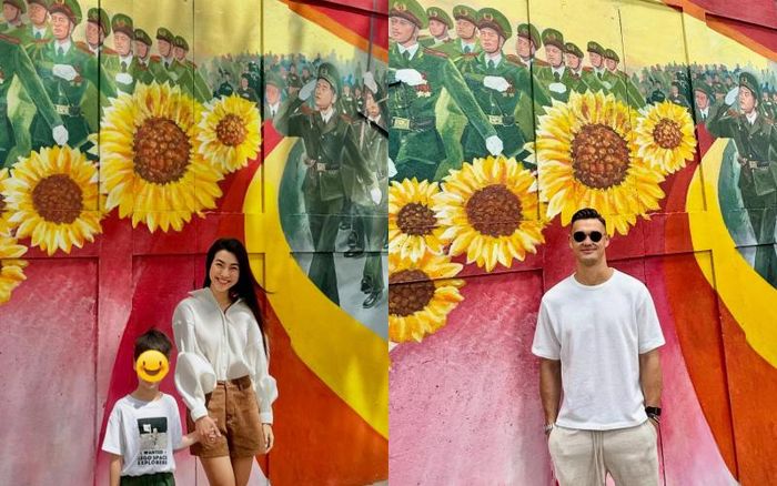 Mẹ con Hoàng Oanh và Lê Giang Patrik check-in cùng địa điểm, cùng thời gian vào ngày 2/9/2025. Ảnh: FBNV