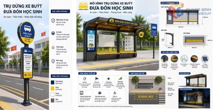 Thiết kế mô hình trụ dừng xe buýt đưa đón học sinh tại Quảng Ninh. Ảnh: Báo Quảng Ninh.
