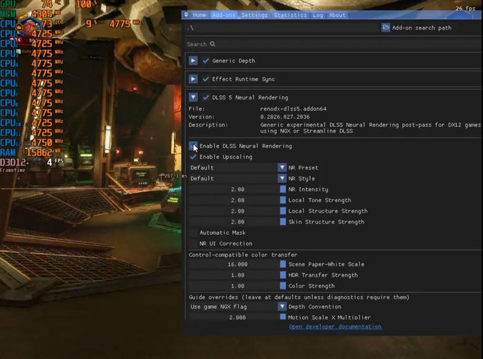 DLSS 5 thử nghiệm trên RTX 30-series cho thấy hiệu năng giảm mạnh. (Ảnh: RenoDX Discord)
