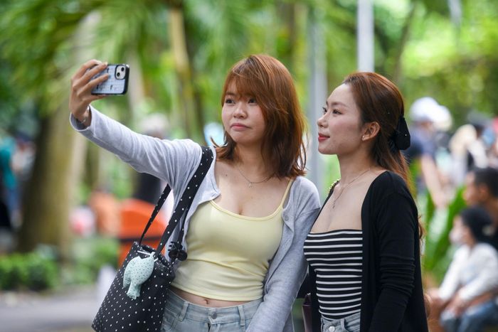  Huỳnh Trân và Huỳnh Hương (xã Cần Giờ) dành một ngày nghỉ lễ để đến Thảo Cầm Viên vui chơi, đi dạo. "Tôi thích không gian cây cối thiên nhiên nên chọn đến Thảo Cầm Viên. Hôm nay khá đông người nhưng không khí vẫn thoáng đãng và mát mẻ", Hương chia sẻ. 