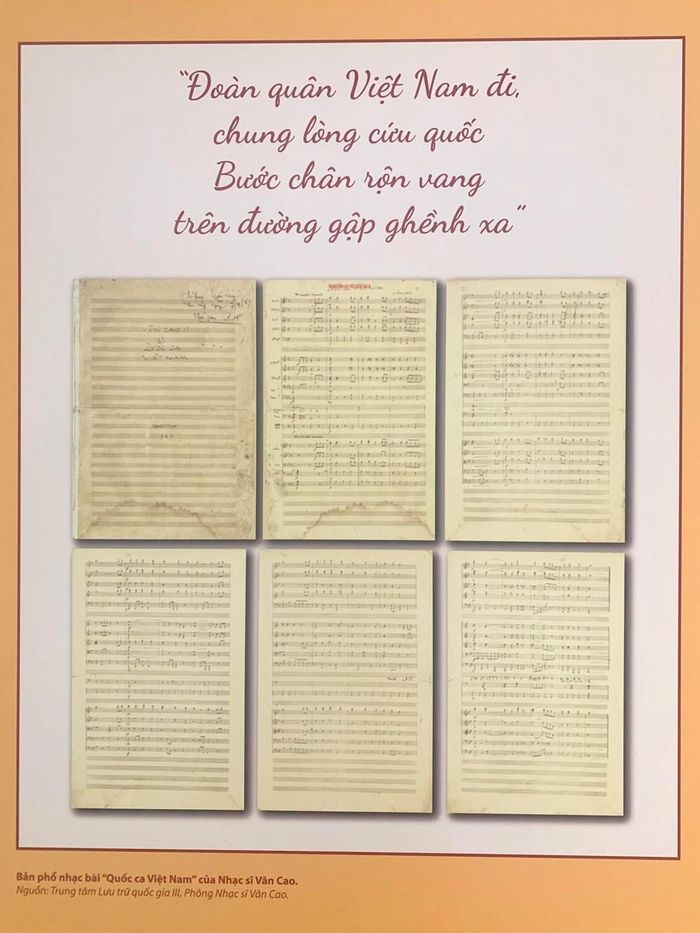 Bản phổ nhạc bài Quốc ca Việt Nam của nhạc sĩ Văn Cao. Nguồn: Trung tâm Lưu trữ quốc gia III