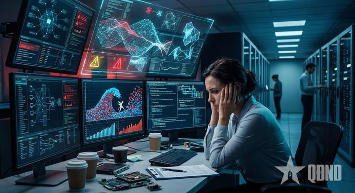Hiểm họa an ninh mạng từ AI đã thành hiện thực khốc liệt, khiến giới công nghệ thông tin kiệt quệ trong cuộc rượt đuổi “phòng thủ - tấn công”. Ảnh minh họa do AI (Gemini) tạo theo ý tưởng của tác giả.
