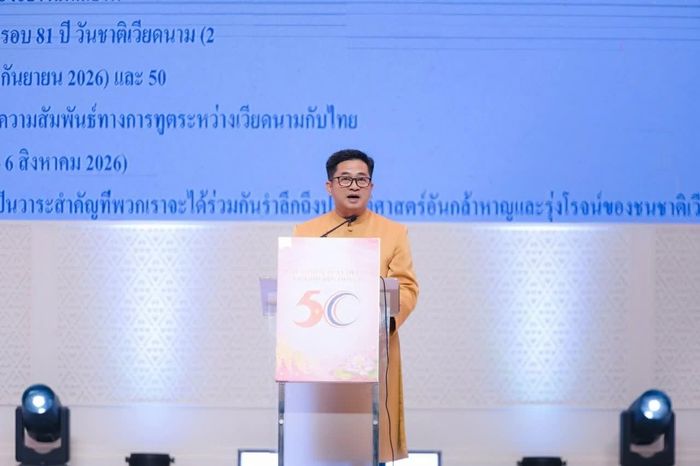 Tổng Lãnh sự Việt Nam tại Khon Kaen, Thái Lan Đinh Hoàng Linh nhấn mạnh ý nghĩa kỷ niệm 50 năm thiết lập quan hệ ngoại giao Việt Nam-Thái Lan. (Nguồn: Tổng Lãnh sự quán Việt Nam tại Khon Kaen)
