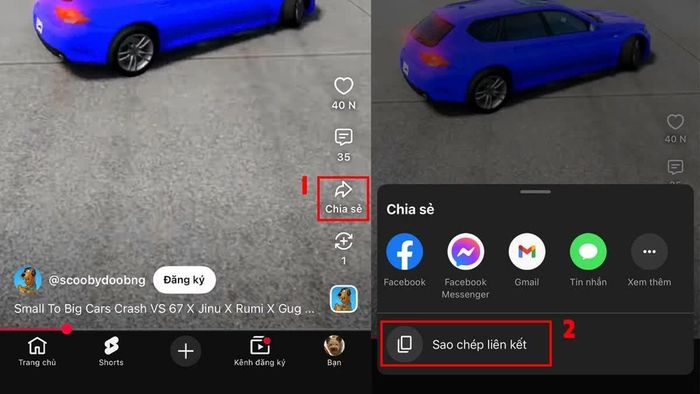 Mở ứng dụng YouTube, tìm đến video Shorts muốn lưu, sau đó nhấn Chia sẻ.