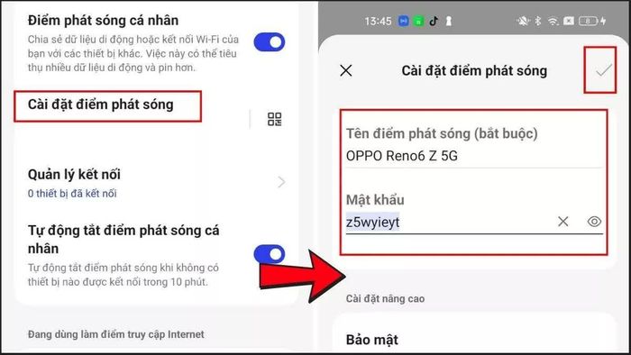 Truy cập Cài đặt điểm phát sóng, đặt tên Wi-Fi (SSID) và mật khẩu.