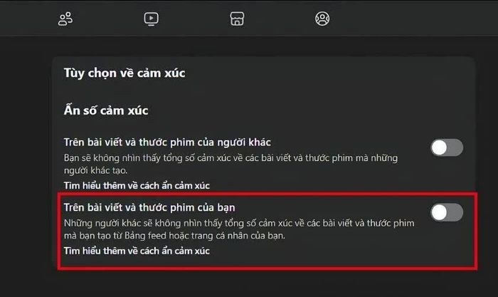 Trong mục Ẩn số cảm xúc, bật Trên bài viết và thước phim của bạn.