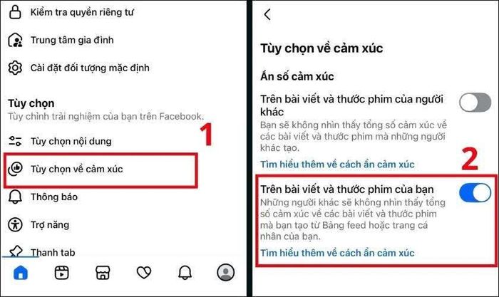 Tại mục Ẩn số cảm xúc, bật Trên bài viết và thước phim của bạn.