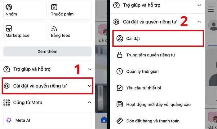 Tiếp theo, chọn Cài đặt & quyền riêng tư rồi nhấn Cài đặt.