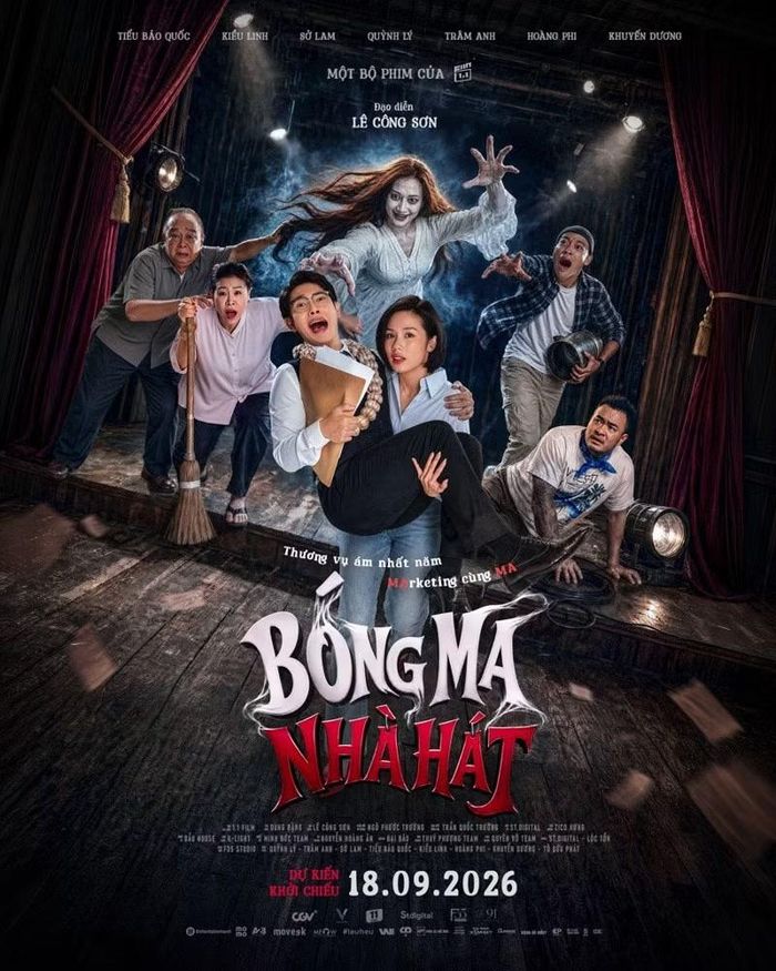 Poster teaser “Bóng ma nhà hát” phần nào cho thấy bộ phim kết hợp giữa yếu tố rùng rợn và hài hước. Ảnh: NSX