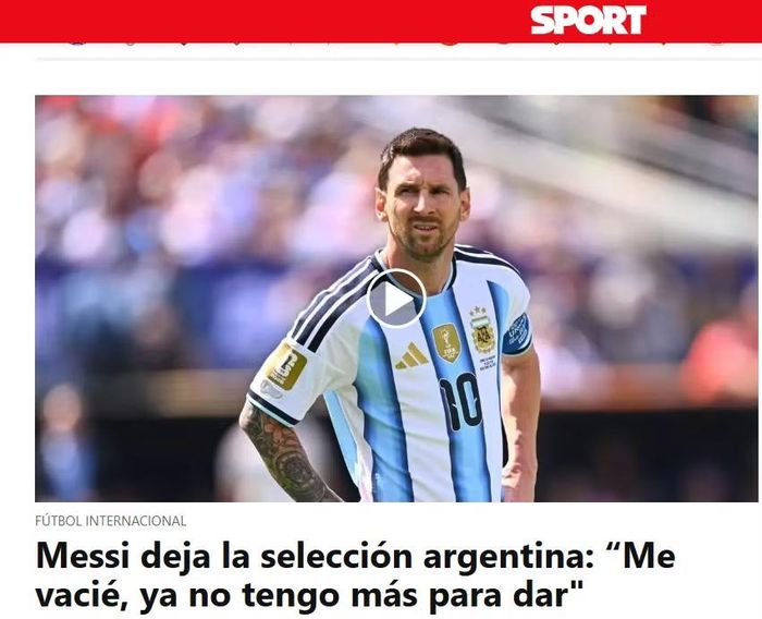Tờ Sport đưa tin về quyết định của Messi