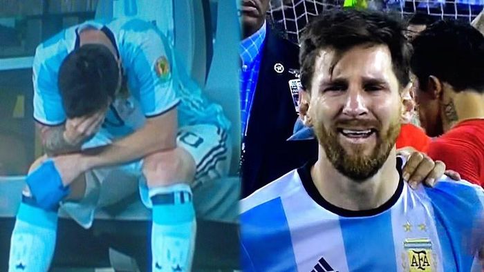  Messi khóc sau khi để thua ở trận chung kết Copa América Centenario năm 2016. 