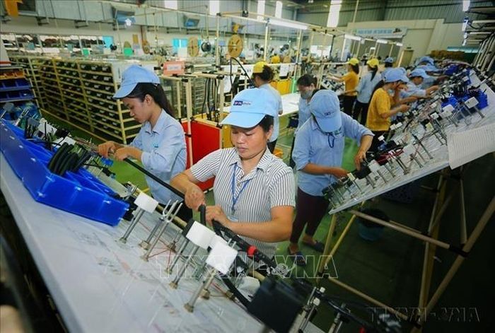 Sản xuất linh kiện điện, điện tử tại Công ty TNHH linh kiện tự động Minda Việt Nam (vốn đầu tư của Ấn Độ) tại Phú Thọ. Ảnh tư liệu: Danh Lam/TTXVN