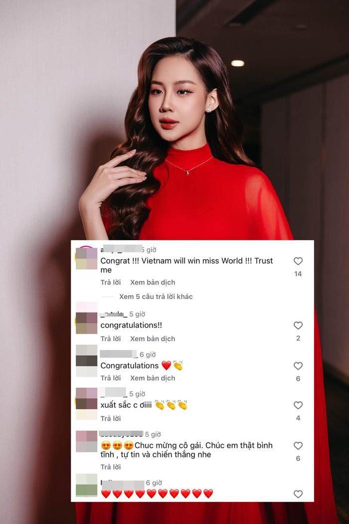 Nhiều khán giả quốc tế chúc mừng Bảo Ngọc khi lọt Top 24 Dự án Nhân ái ở Miss World.