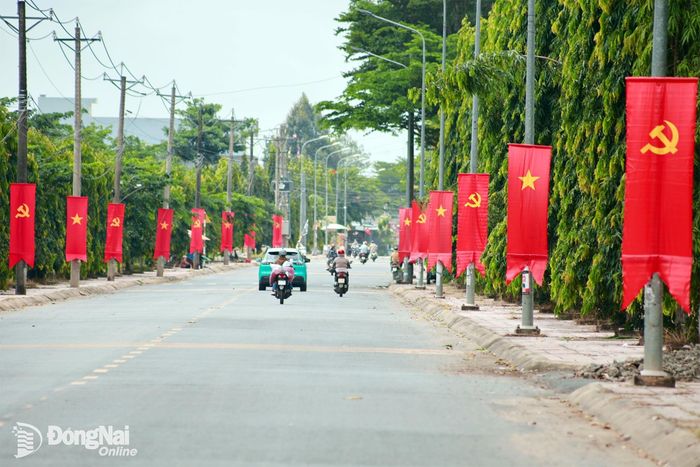 Đường phố phường Trảng Bom rực rỡ sắc màu mừng ngày Tết Độc lập. Ảnh: Thanh Toàn