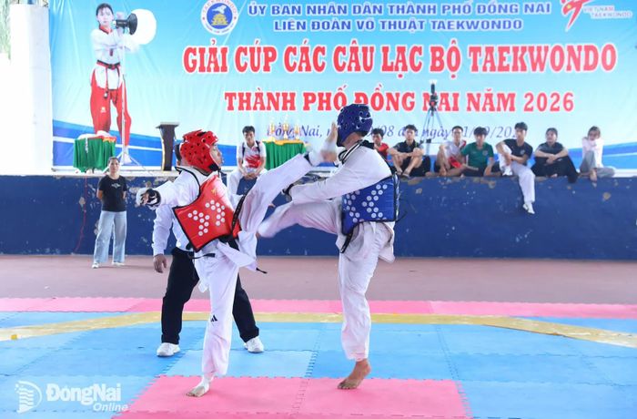 Các vận động viên tranh tài nội dung đồng đội nam đối kháng. Ảnh: Huy Anh