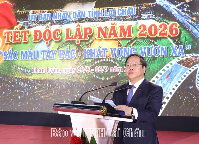 Đồng chí Tống Thanh Hải - Phó Chủ tịch Thường trực UBND tỉnh, Trưởng Ban Tổ chức Tết Độc lập năm 2026 phát biểu tại chương trình.