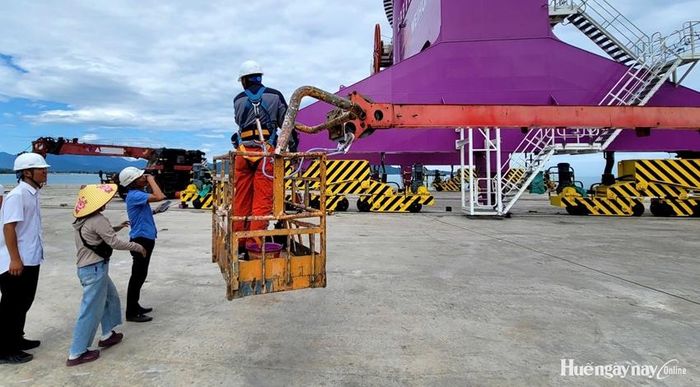  Chuyên gia nước ngoài giám sát tiến độ lắp đặt cẩu vận chuyển hàng cho bến số 4.