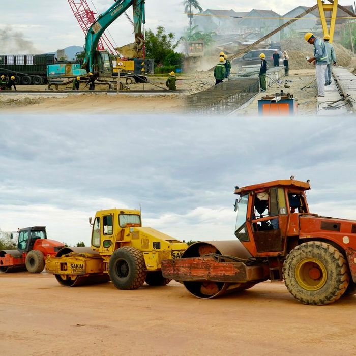 Trong những ngày này, trên công trường dự án thành phần 1 cao tốc Quy Nhơn - Pleiku, 54 mũi thi công vẫn được duy trì dọc tuyến, cùng hàng trăm kỹ sư, công nhân và hàng trăm máy móc, thiết bị tất bật làm việc, tranh thủ từng ngày để đẩy nhanh tiến độ.