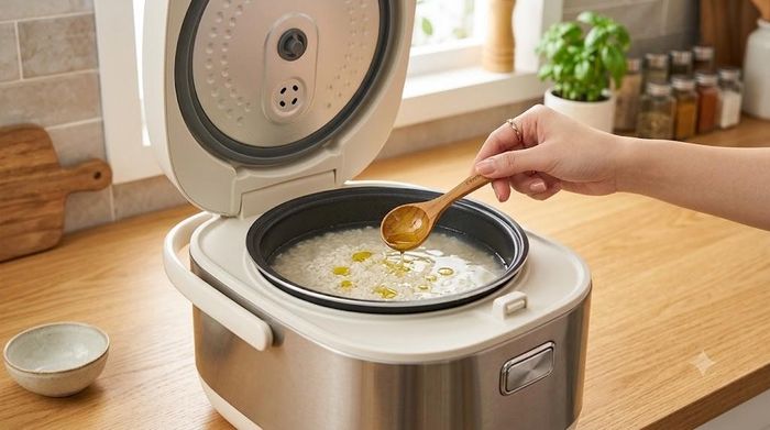 Cho chút dầu ăn vào nồi cơm trước khi nấu mang lại nhiều lợi ích. Ảnh minh họa.