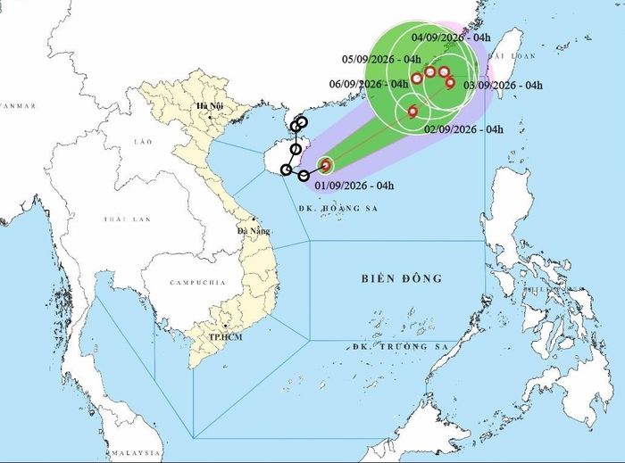 Bản đồ dự báo đường đi, khu vực ảnh hưởng của áp thấp nhiệt đới. (Nguồn: NCHMF)